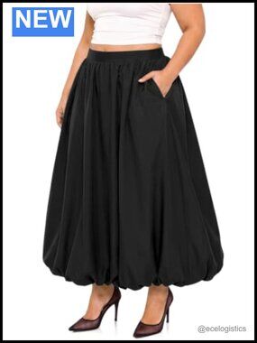 Plus Size Bubble Maxi Skirt Women Pockets Womens Flowy Skirt